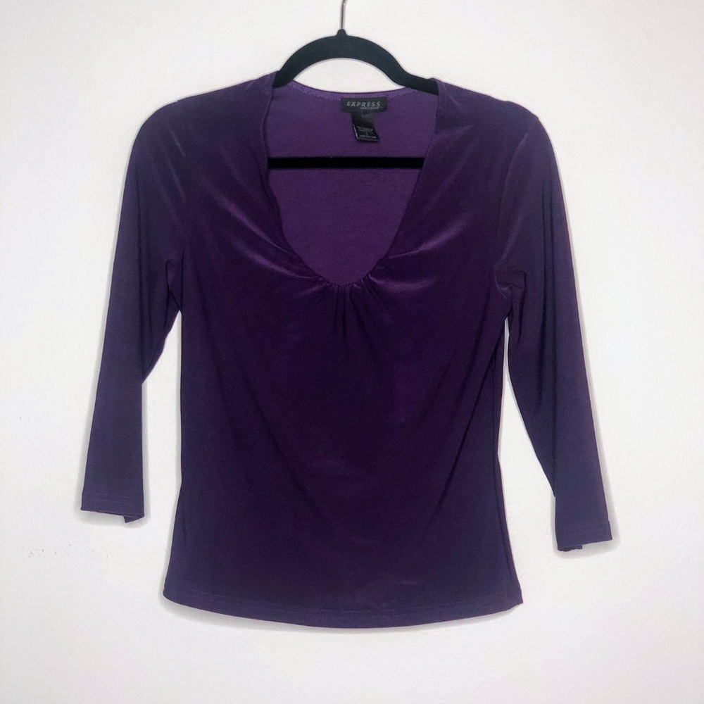 💍 Express Scoop Neck Purple Top 3/4 Sleeve Large